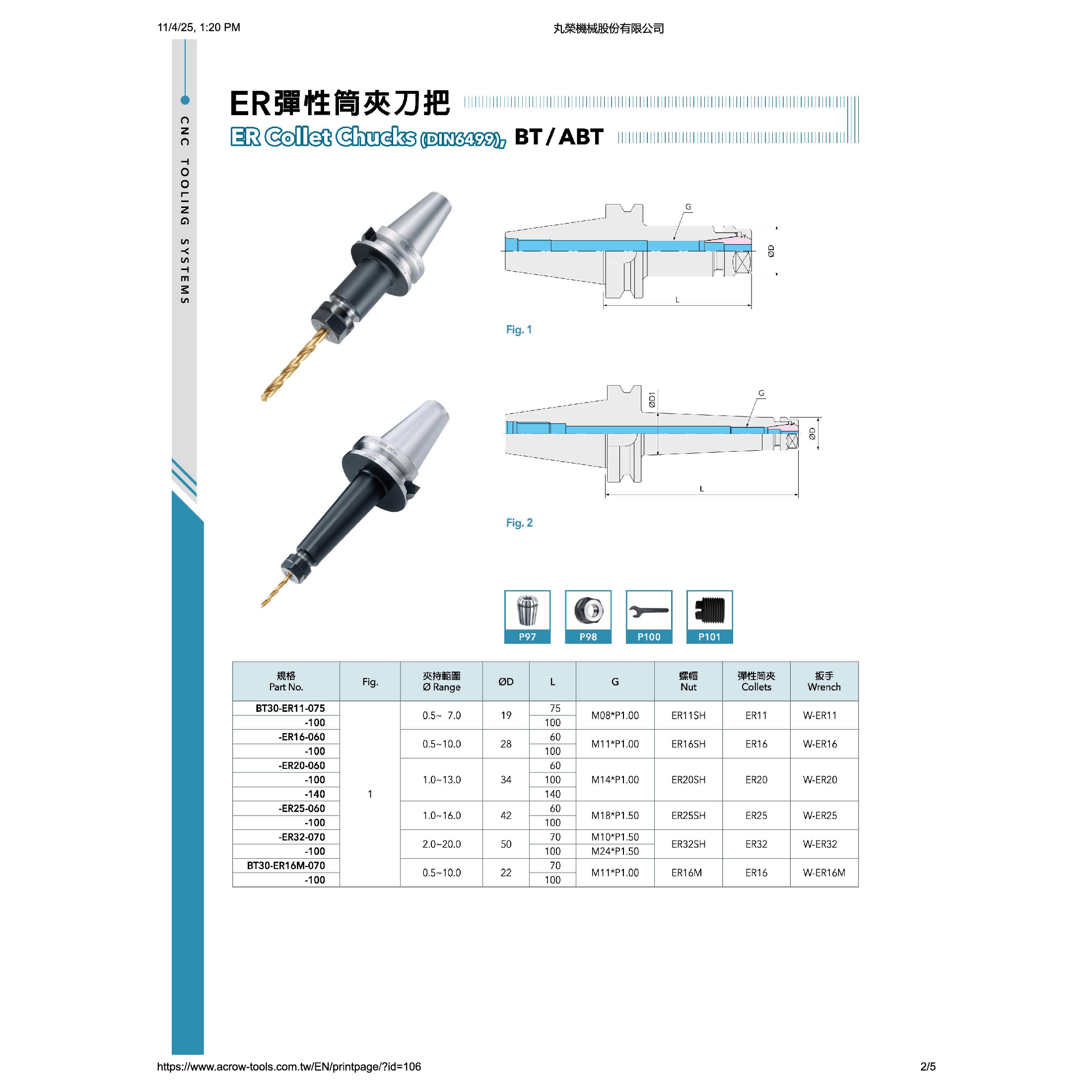 ACROW MACHINERY MFG CO LTD Collet chuck Acrow BT40 ER20 Collet Chuck Holder – 70 mm