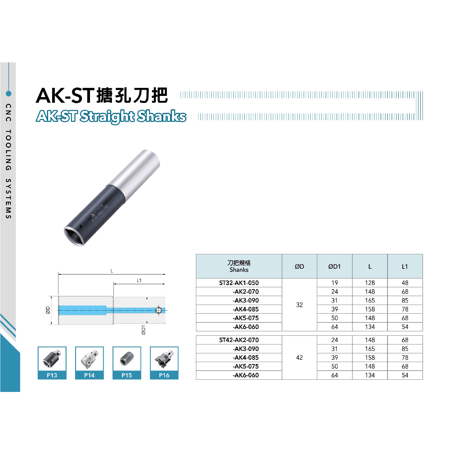 ACROW MACHINERY MFG CO LTD TOOL HOLDERS Acrow ST32-AK4-085 – AK Modular Boring Shank (Ø39 mm, 158 mm Length, 78 mm Gauge)
