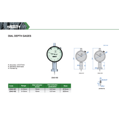 Insize Dial Depth Gauge 0-10mm x 0.01mm Range Series 2343-102