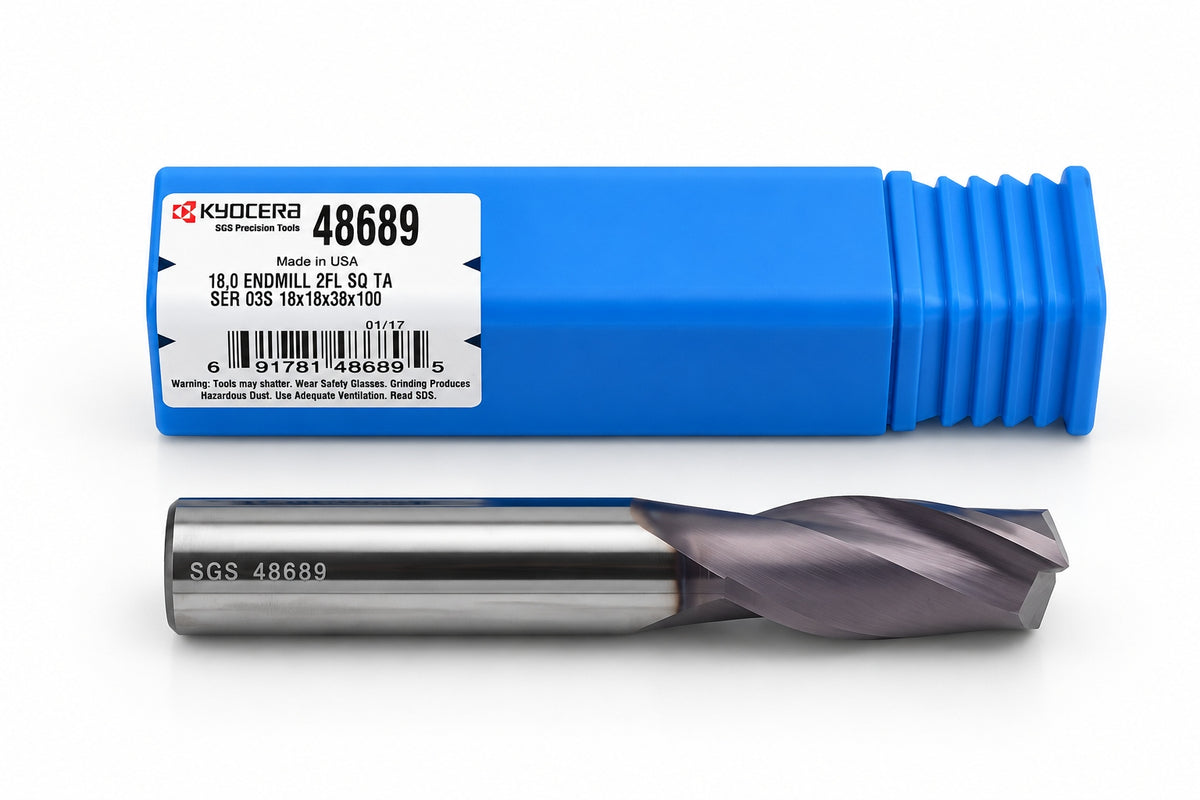 Kyocera SGS 48689 18mm 2 Flute Ti-NAMITE-A AlTiN Coated Carbide Square End Mill