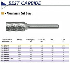 BEST CARBIDE CARBIDE BURRS Best Carbide - SA3NF 3/8" Aluminium Cut Carbide Burr