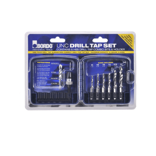 BORDO INTERNATIONAL PTY LTD TAPS Bordo Drill & Tap Combo Set – 8G, 10G, 12G, 1/4", 5/16", 3/8" UNC (6-Piece)