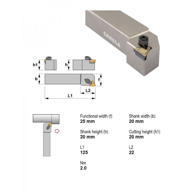 Canela CTGPL2020K11 External Turning Toolholder – 20×20 mm - Twin Eagle Imports