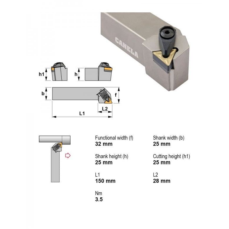 Canela DTGNL2525M16-N External Turning Toolholder – 25×25 mm - Twin Eagle Imports