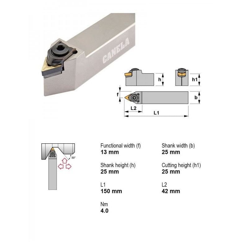 Canela MTENN2525M22 Profiling Toolholder – 25×25 mm - Twin Eagle Imports