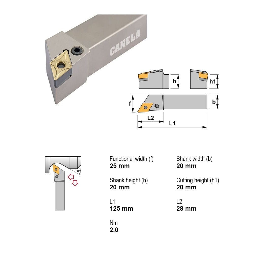 Canela PDJNR2020K11 Turning & Profiling Toolholder – 20×20 mm - Twin Eagle Imports