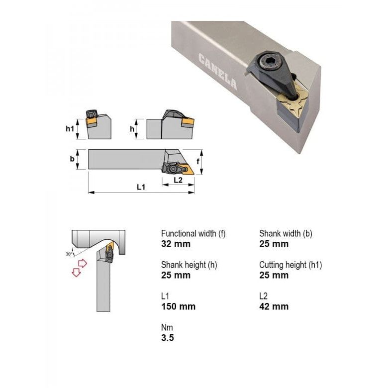 CANELA S.A. TOOL HOLDERS Canela DDJNL2525M15-N Turning & Profiling Toolholder – 25×25 mm