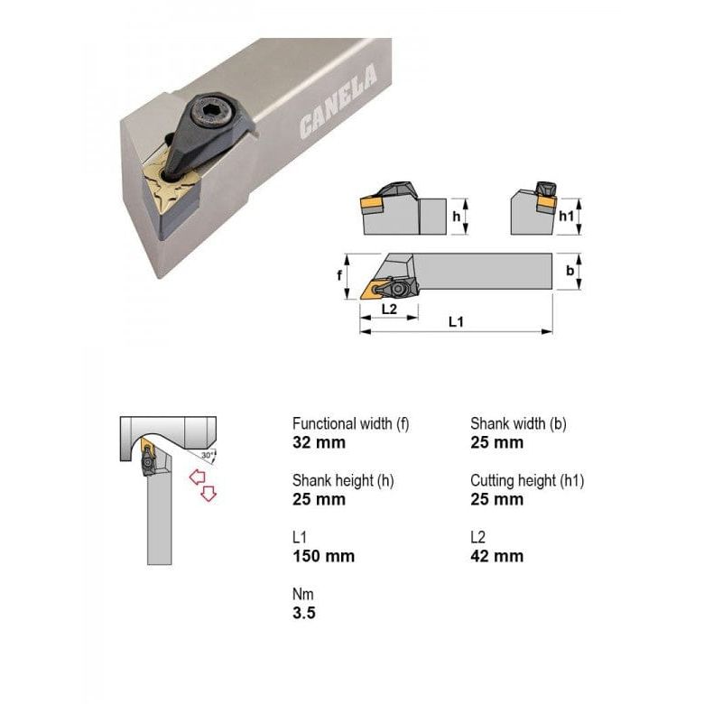 CANELA S.A. TOOL HOLDERS Canela DDJNR2525M15-N Turning & Profiling Toolholder – 25×25 mm
