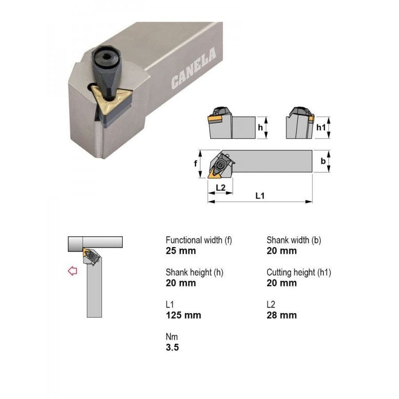 CANELA S.A. TOOL HOLDERS Canela DTGNR2020K16-N External Turning Toolholder – 20×20 mm