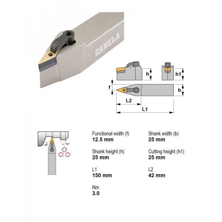 CANELA S.A. TOOL HOLDERS Canela MVVNN2525M16-K Profiling Toolholder – 25×25 mm