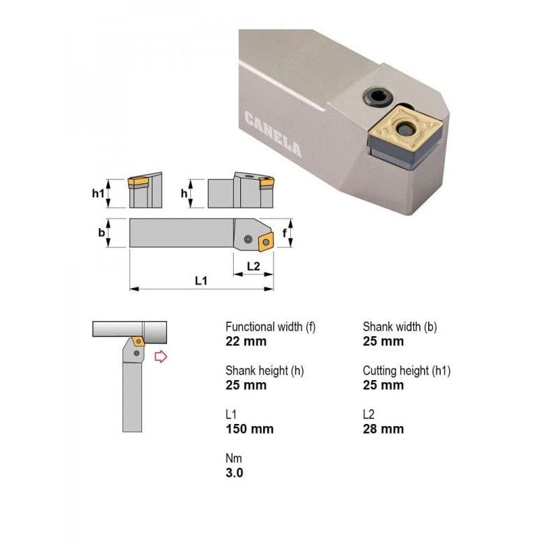 CANELA S.A. TOOL HOLDERS Canela PCBNL2525M12 External Turning Toolholder – 25×25 mm