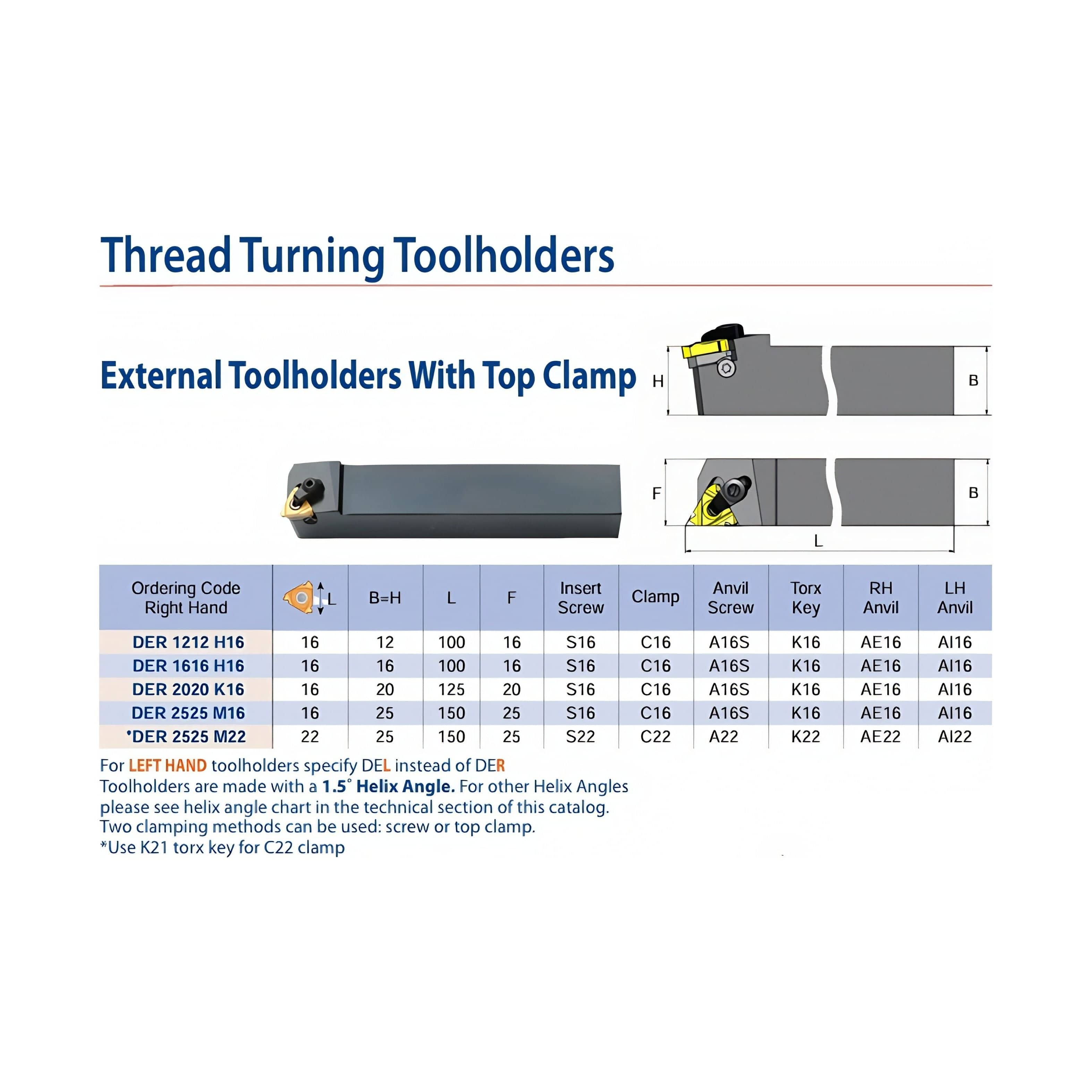 CARMEX PRECISION TOOLS LTD Turning Tool Carmex External Thread Turning Tool Holder DER 1616 H16 16mm Shank