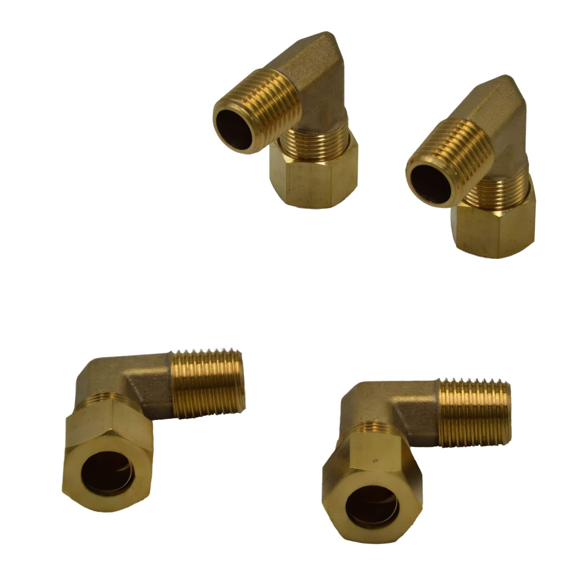 DOT Brass Connector 4pc Brass Compression Union 90° Male Female Elbow (T3/8xM1/4)