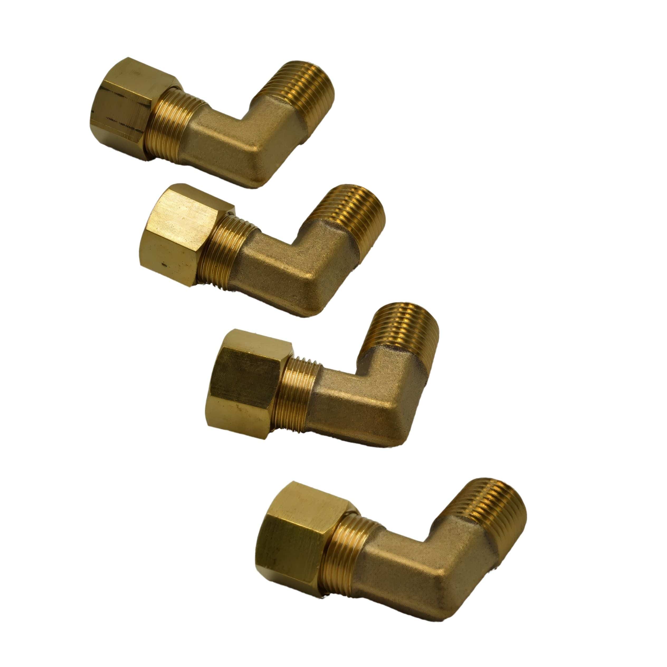 DOT Brass Connector 4pc Brass Compression Union 90° Male Female Elbow (T3/8xM1/4)