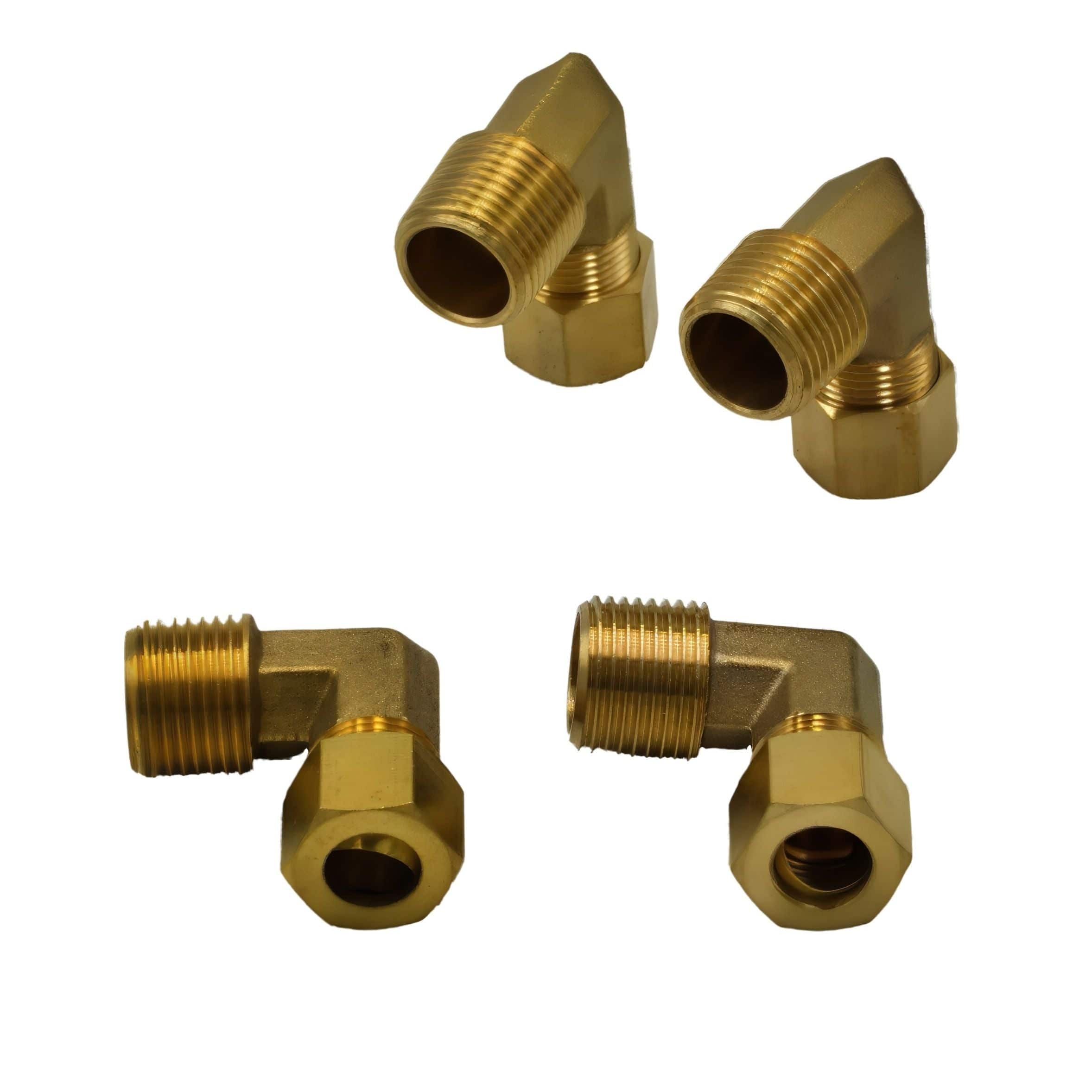DOT Brass Connector 4pc Brass Compression Union 90° Male Female Elbow (T3/8xM3/8)