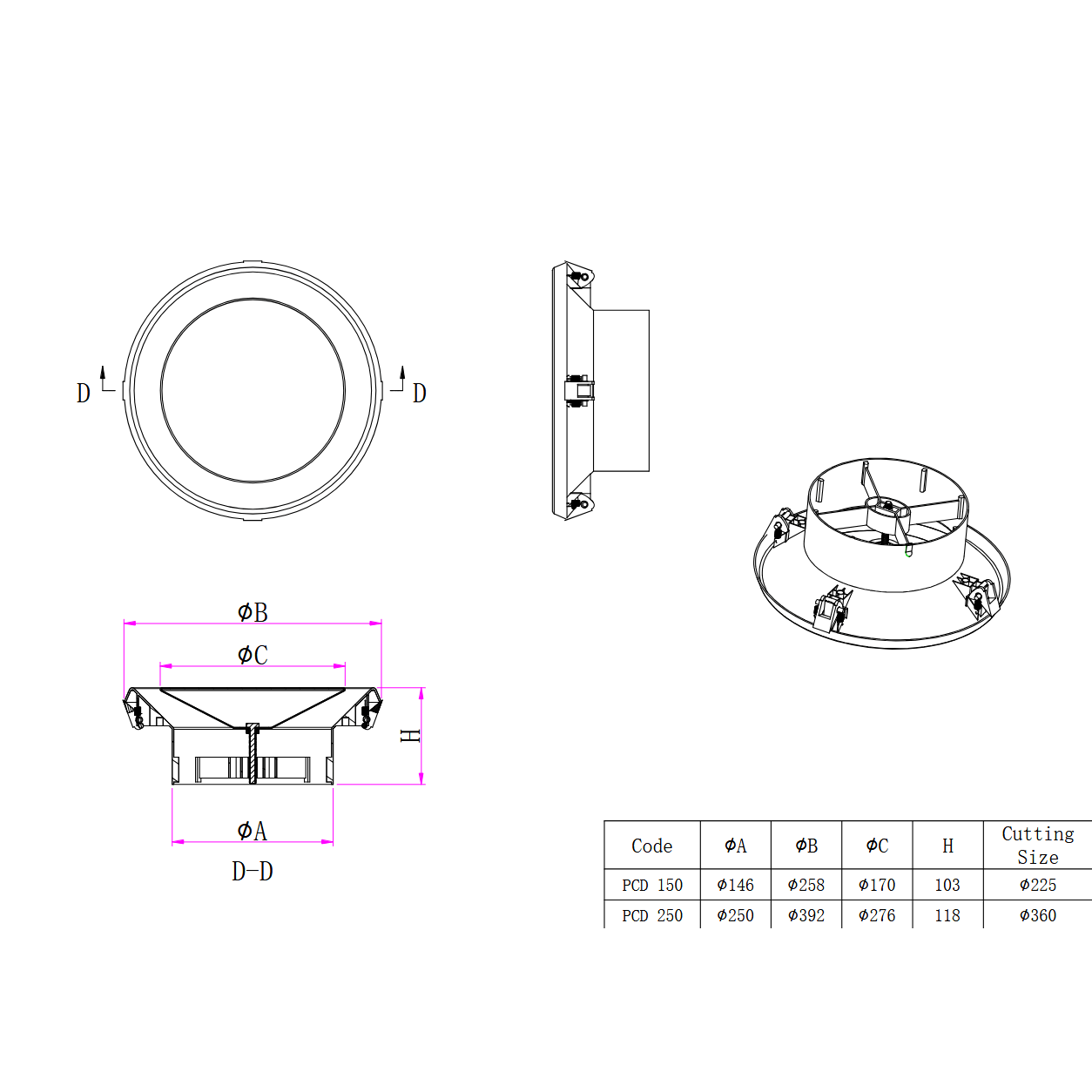 Ductsure Ventilation Ductsure PCD250 Plastic Round Ceiling Cone Vent Diffuser