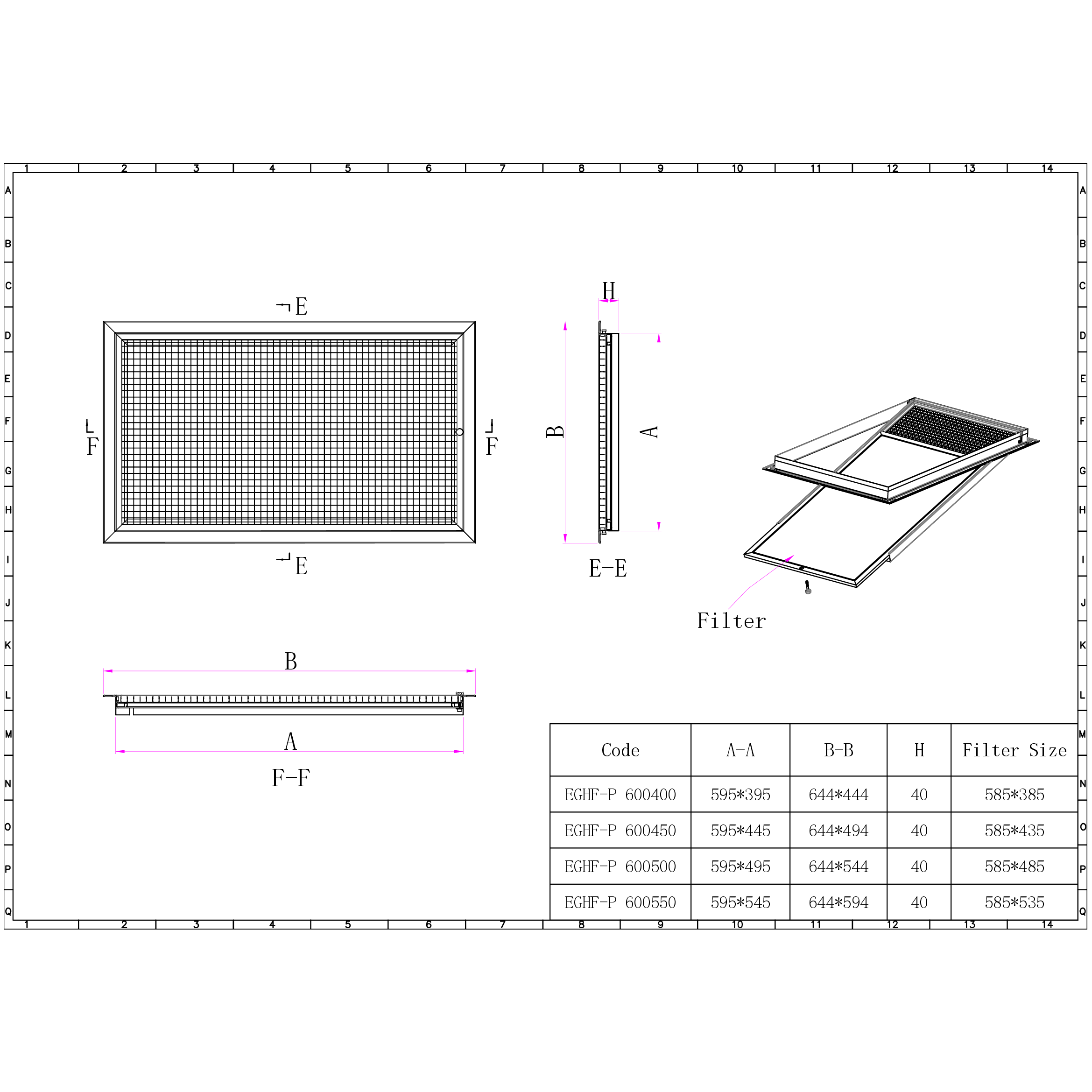 Ductsure Ventilation Pack of 3 Ductsure Eggcrate Hinged Filter EGHF-P 600550 (595x545mm)