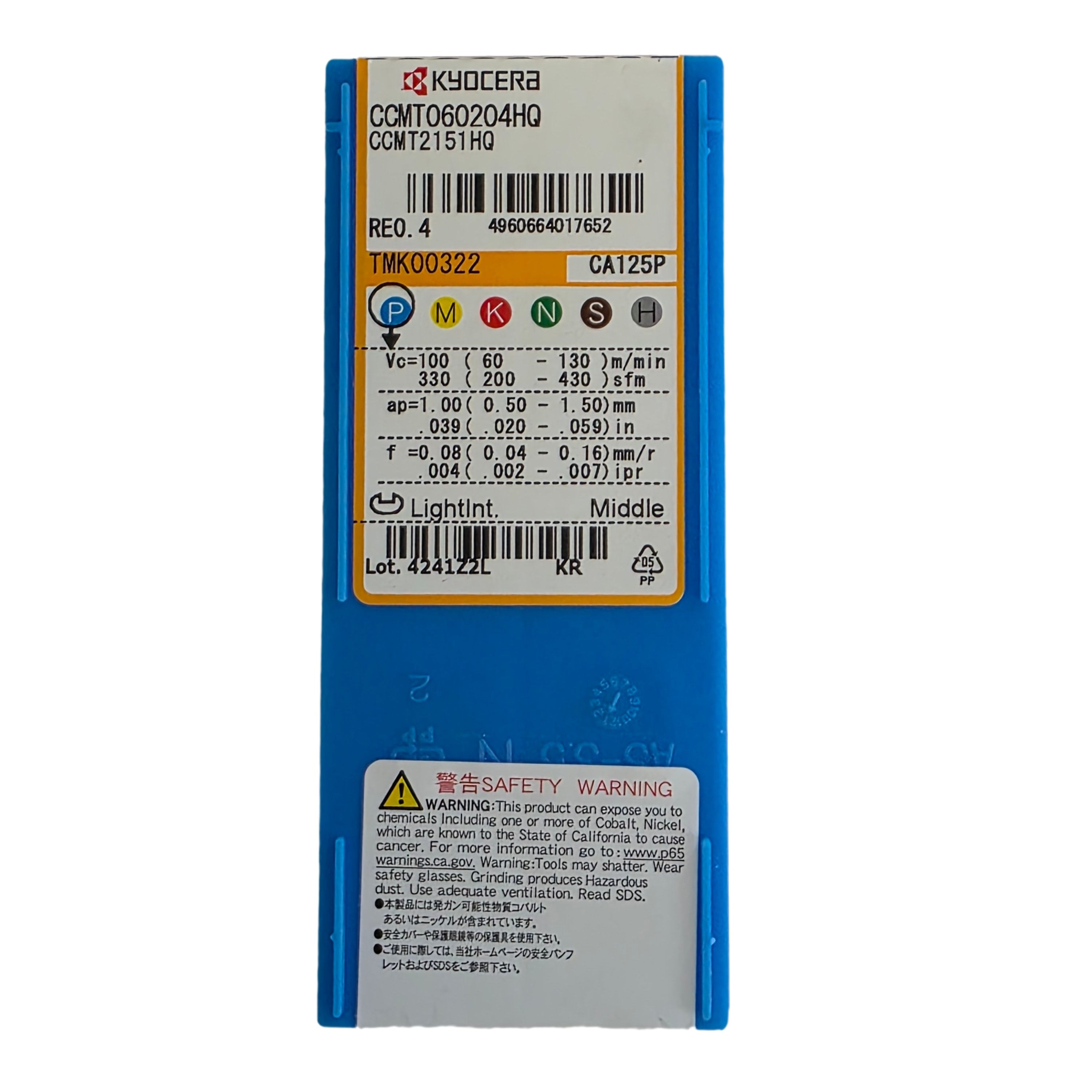 Kyocera S08X-SCLCR06-10A Boring Bar paired with 10pcs CCMT060204HQ CA125P inserts
