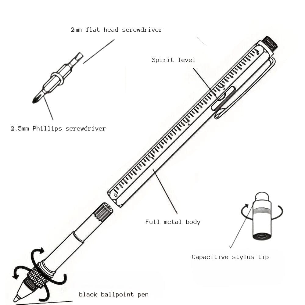Full Metal Body 6-in-1 Multi-Function Tool Silver Engineers Pen - Twin Eagle Imports