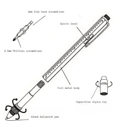 Full Metal Body 6-in-1 Multi-Function Tool Silver Engineers Pen - Twin Eagle Imports