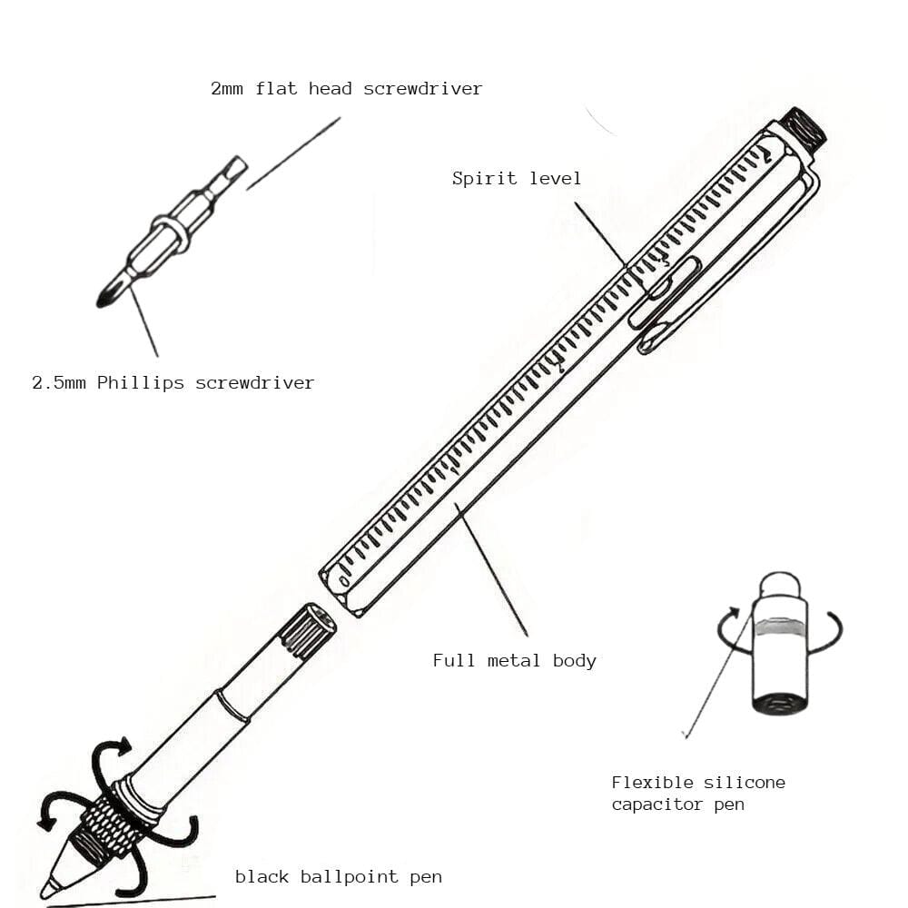 Full Metal Body 6-in-1 Multi-Function Tool White Engineers Pen - Twin Eagle Imports