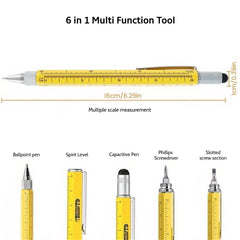 Full Metal Body 6-in-1 Multi-Function Tool Yellow Engineers Pen - Twin Eagle Imports
