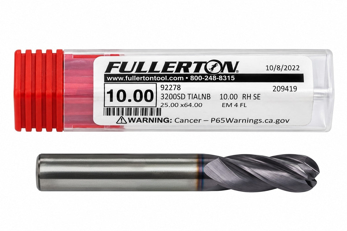 Fullerton 10.0mm 4 Flute TiAlN Coated Carbide Ball Nose Endmill - 3200 Series - Twin Eagle Imports