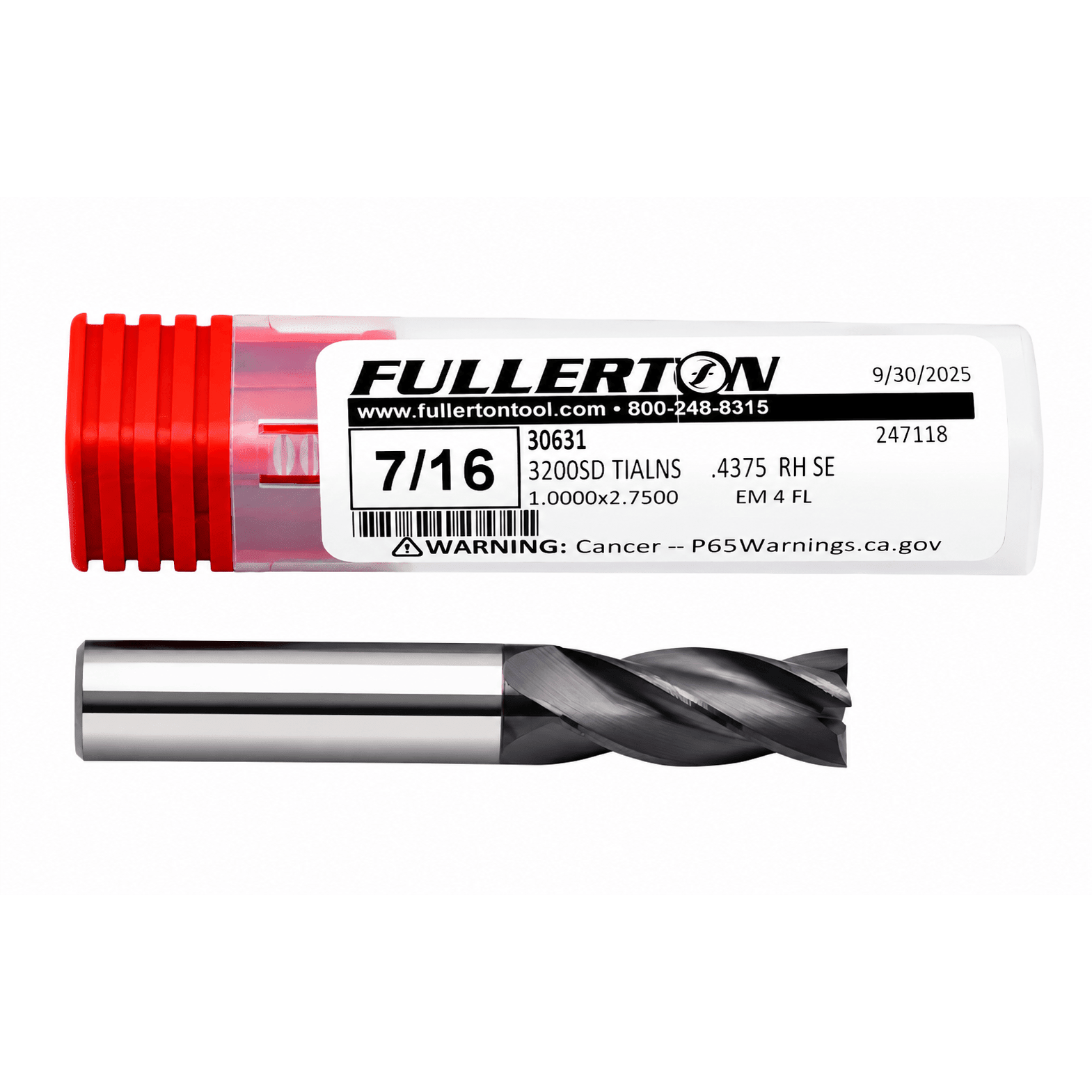 Fullerton 30631 7/16 Inch 4 Flute TiAlN Coated Carbide Square End Mill - Twin Eagle Imports