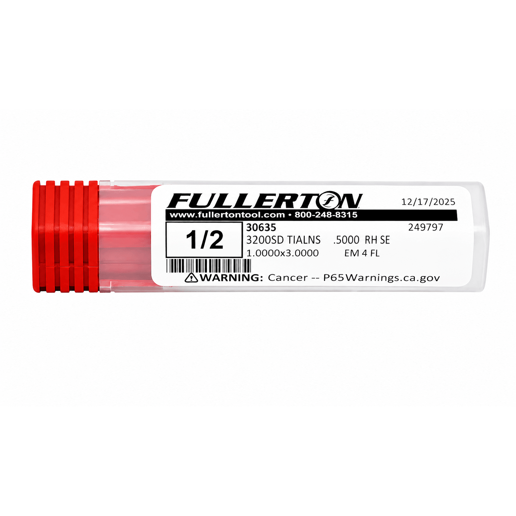 Fullerton 30635 1/2 Inch 4 Flute TiAlN Coated Carbide Square End Mill - Twin Eagle Imports