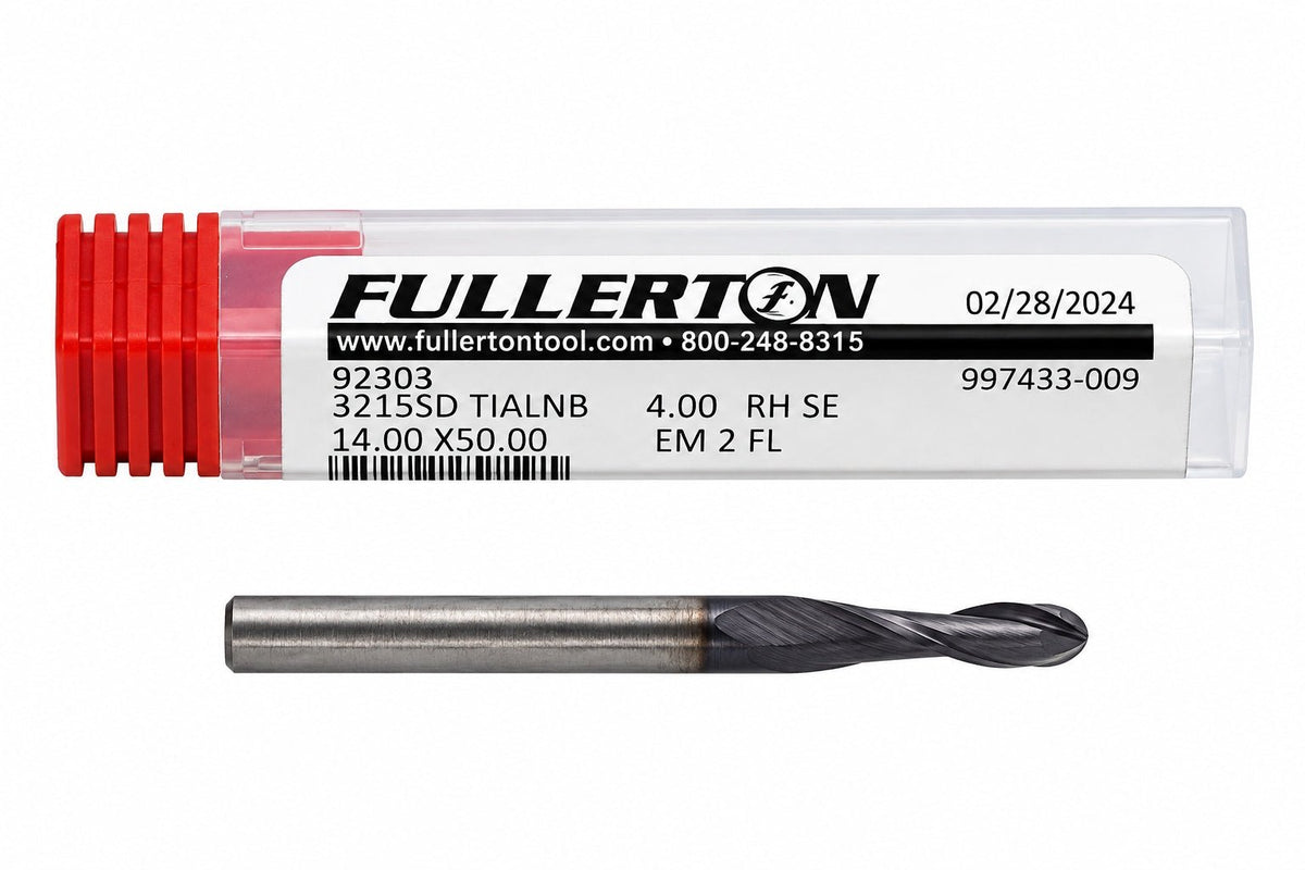 Fullerton 4.0mm 2 Flute TiAlN Coated Carbide Ball Nose Endmill - 3215 Series - Twin Eagle Imports