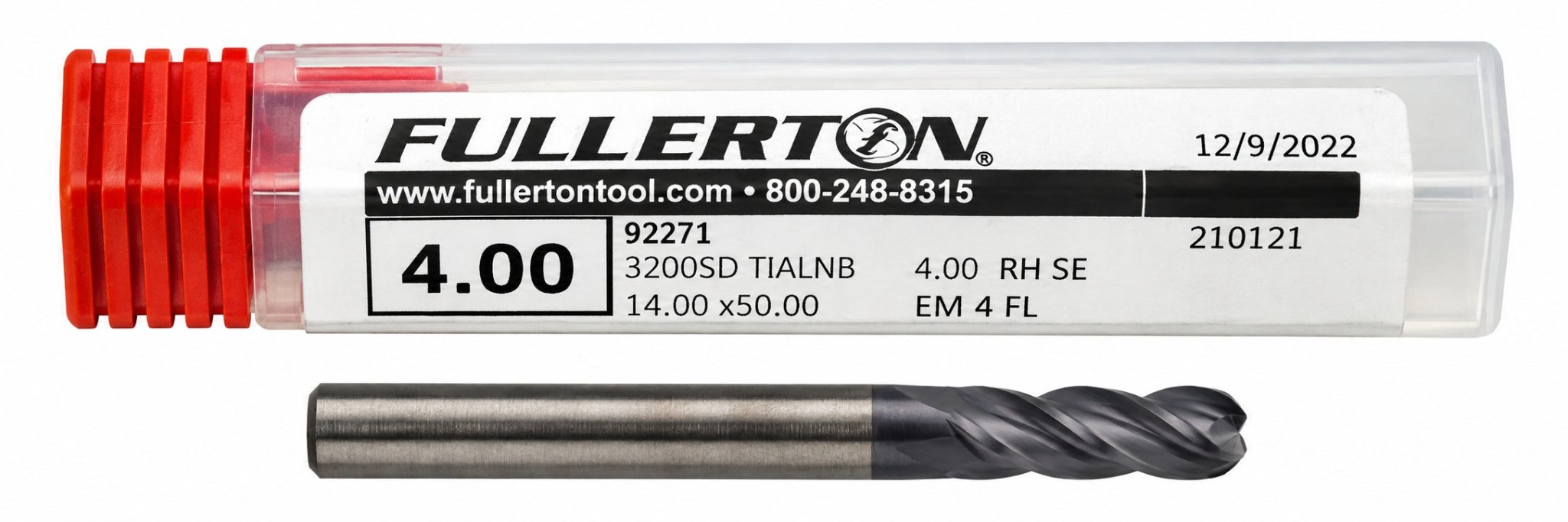 Fullerton 4.0mm 4 Flute TiAlN Coated Carbide Ball Nose Endmill - 3200 Series - Twin Eagle Imports