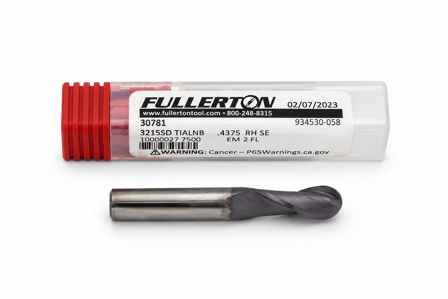 Fullerton 7/16" 2 Flute TiAlN Coated Carbide Ball Nose Endmill - 3215 Series - Twin Eagle Imports
