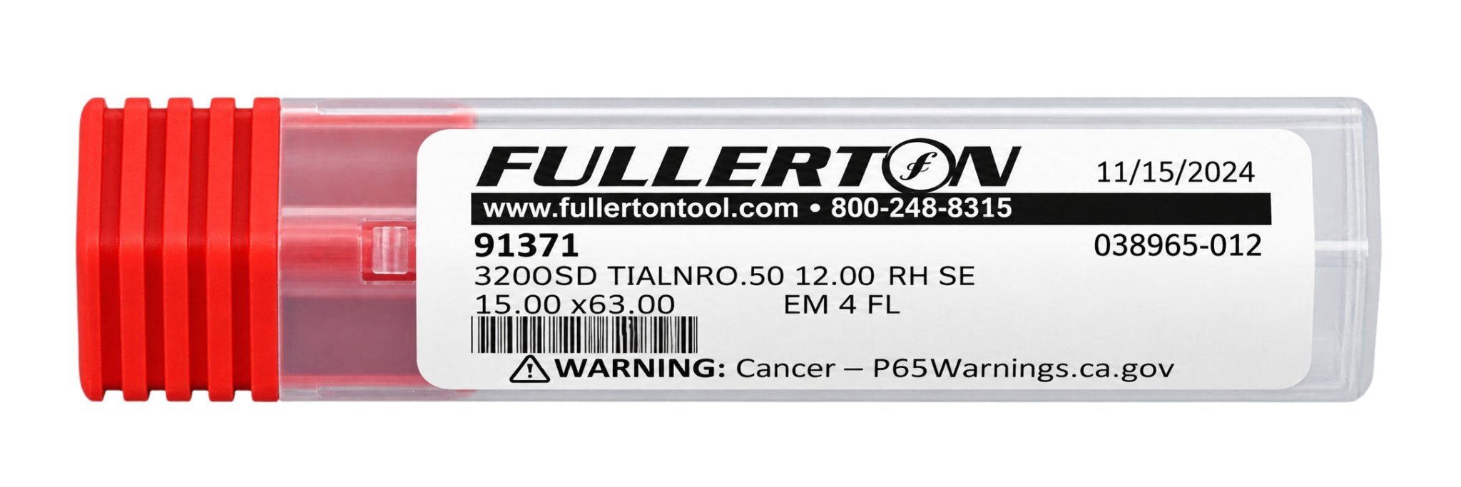 Fullerton 91371 0.4724" 4 Flute TiAlN Coated Corner Radius End Mill