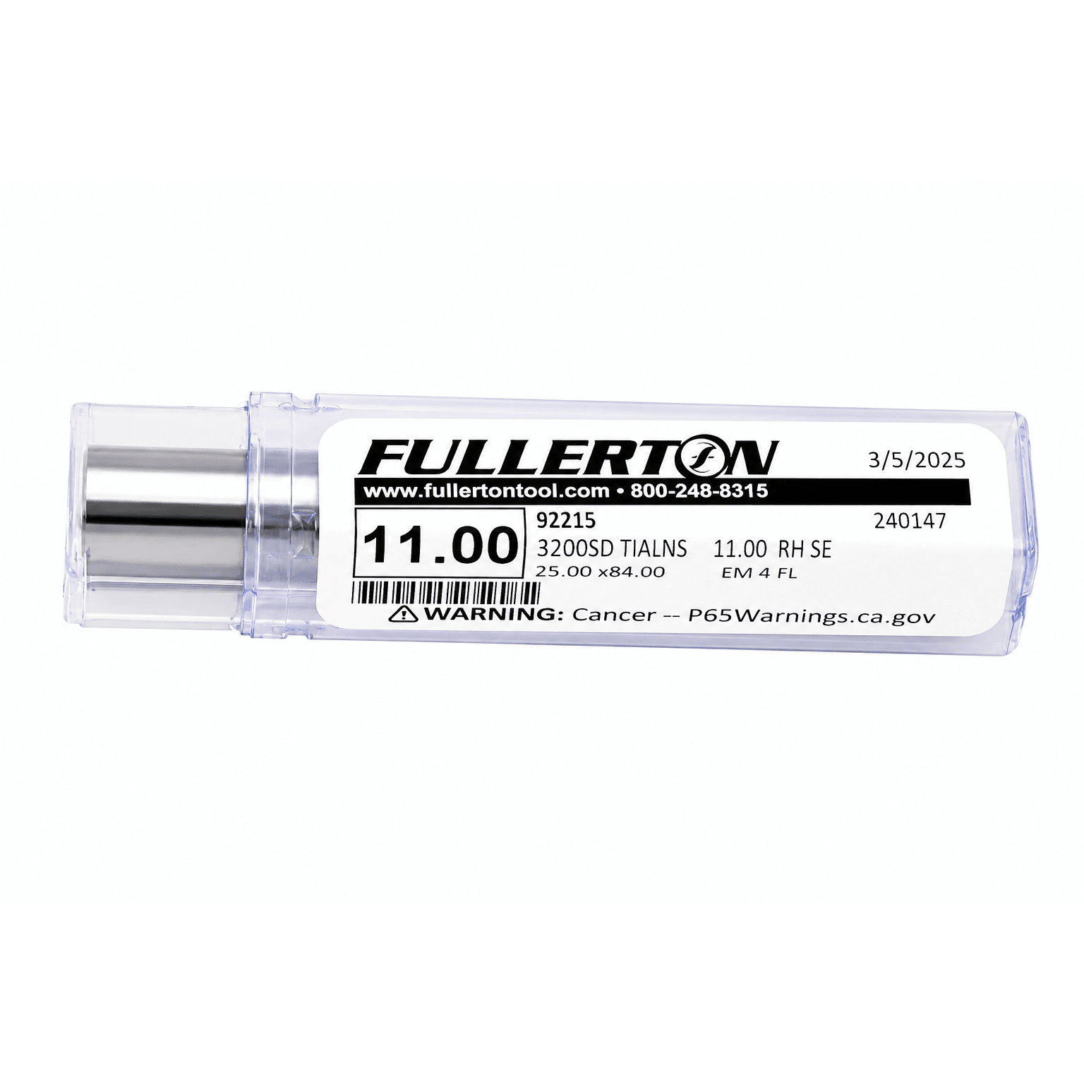 Fullerton 92215 11mm 4 Flute TiAlN Coated Carbide Square End Mill - Twin Eagle Imports