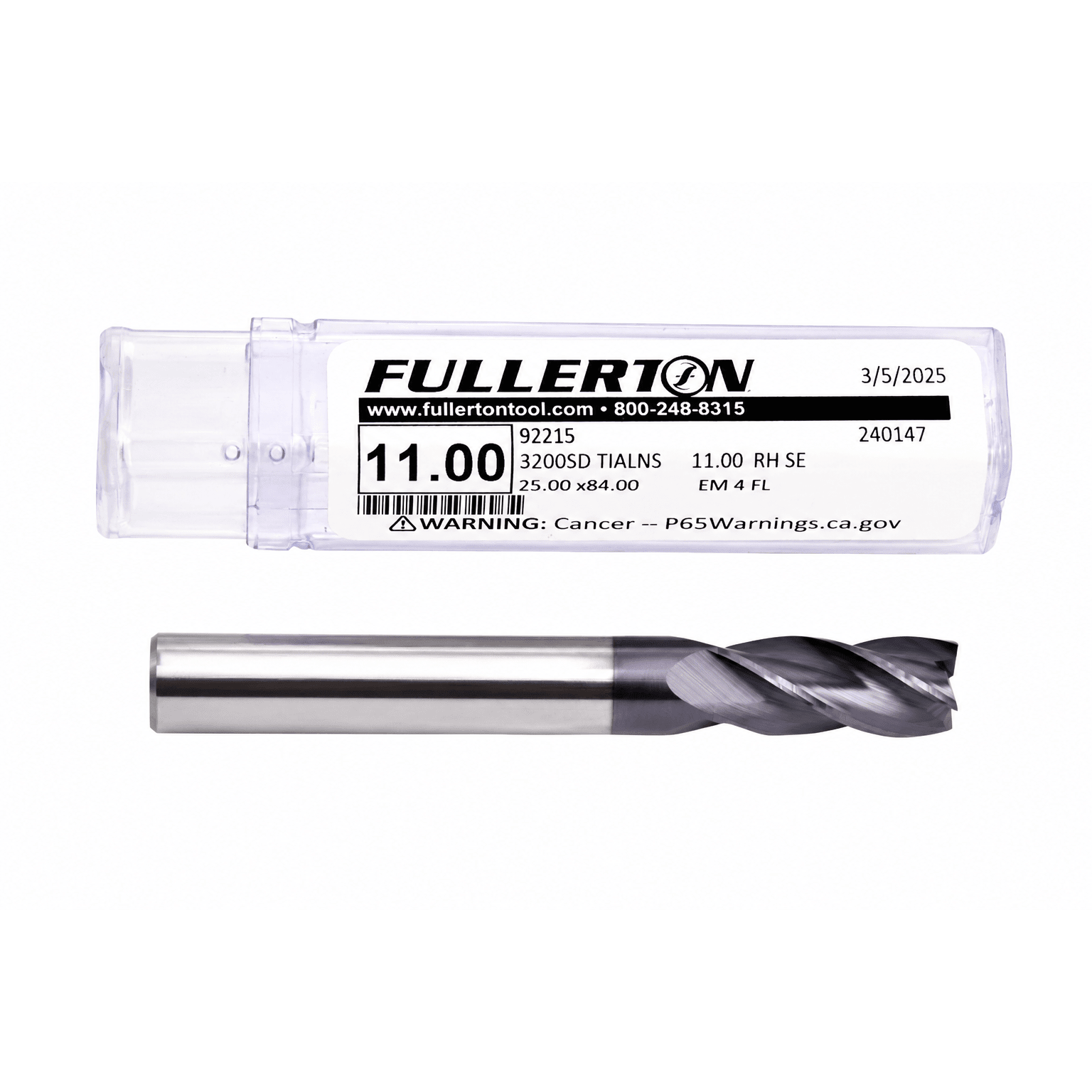 Fullerton 92215 11mm 4 Flute TiAlN Coated Carbide Square End Mill - Twin Eagle Imports