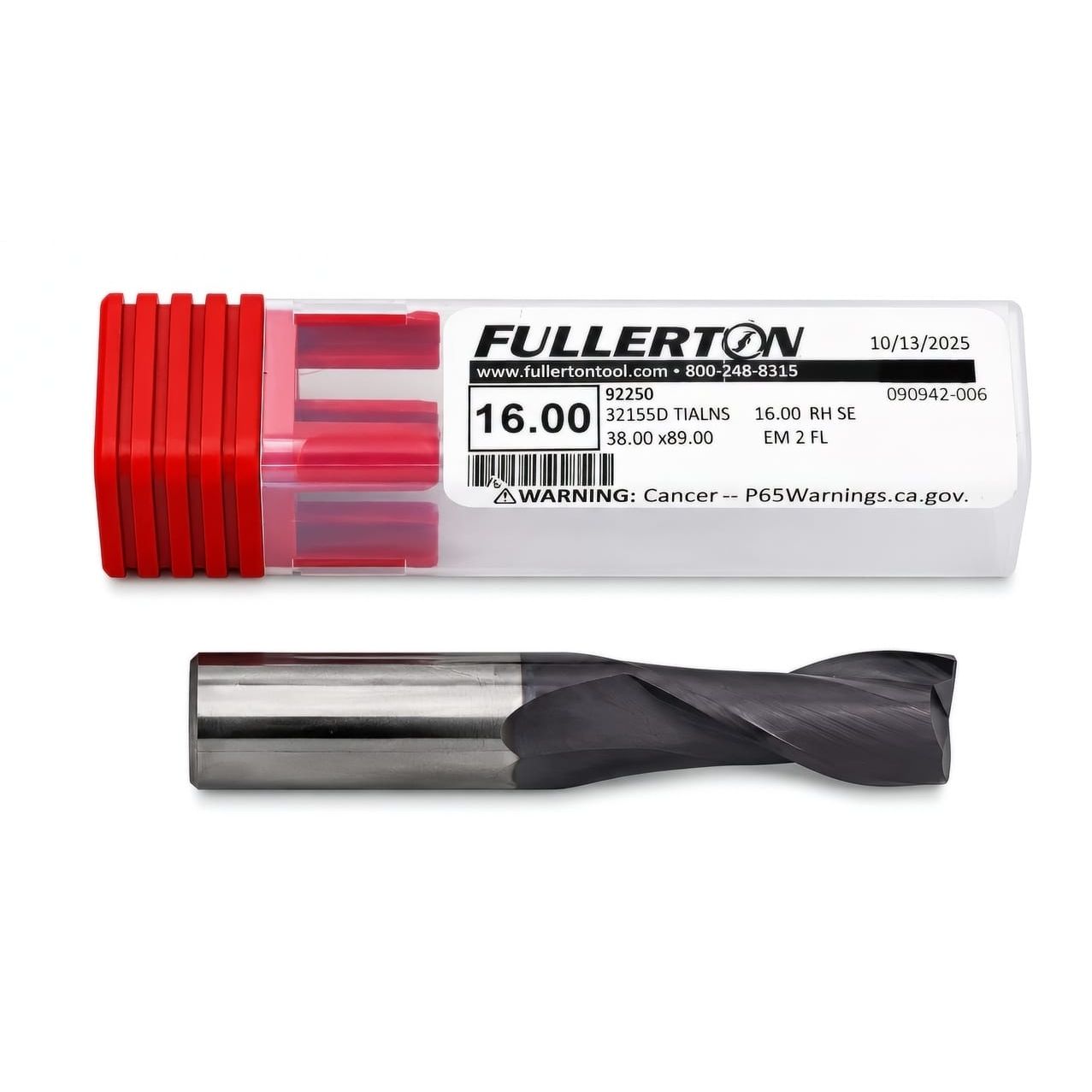 Fullerton CARBIDE ENDMILL Fullerton 92250 16mm 2 Flute TiAlN Coated Carbide Square End Mill