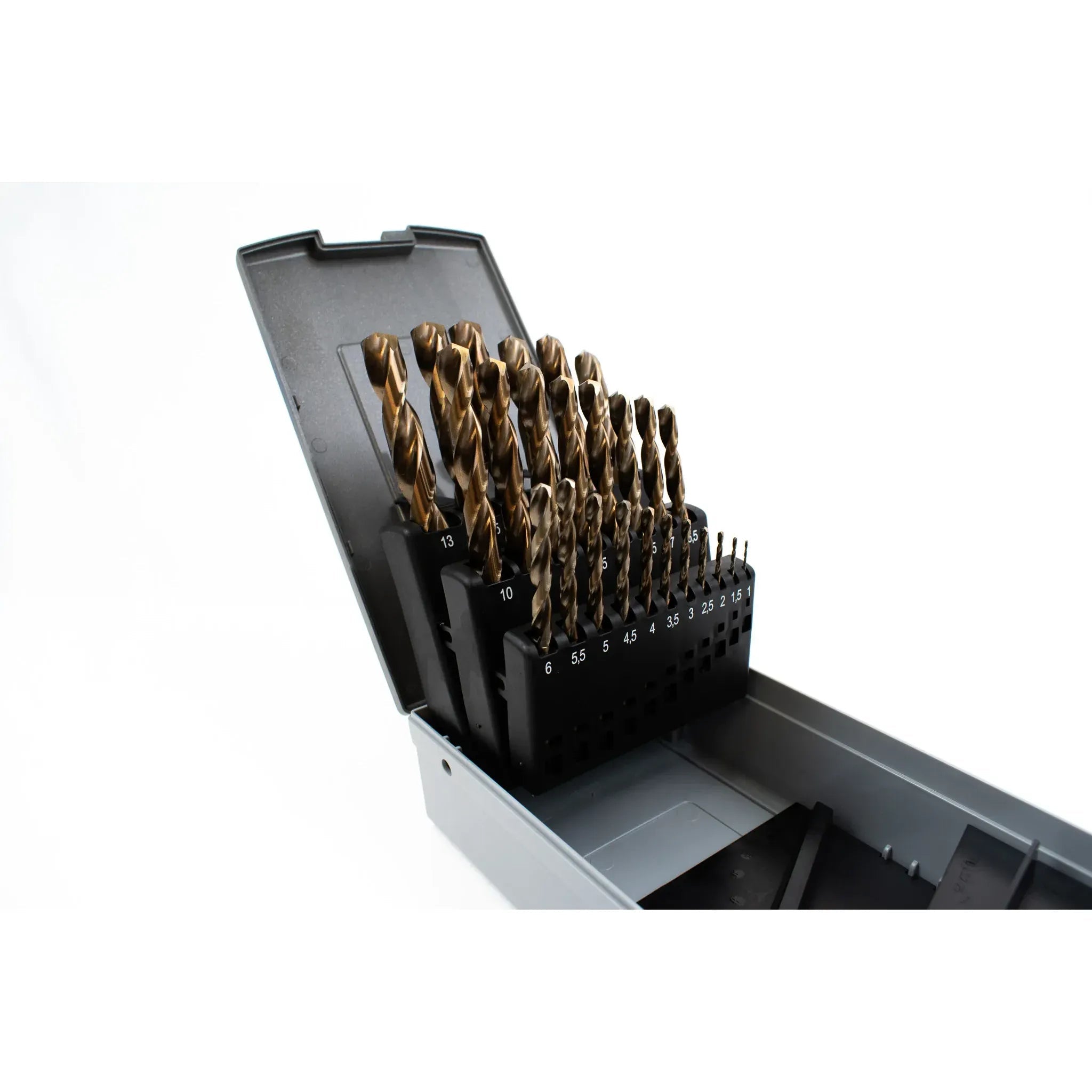 Hepyc 1–13mm HSS-Co Jobber Drill Bit Set 0.5mm Increments (25-Piece, DIN 338, Split Point) - Twin Eagle Imports