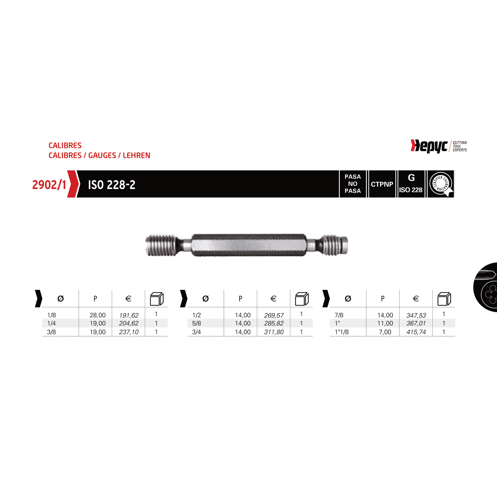 Hepyc GO / NO GO Thread Plug Gauge G 1/4-19 ISO228-2 - Twin Eagle Imports