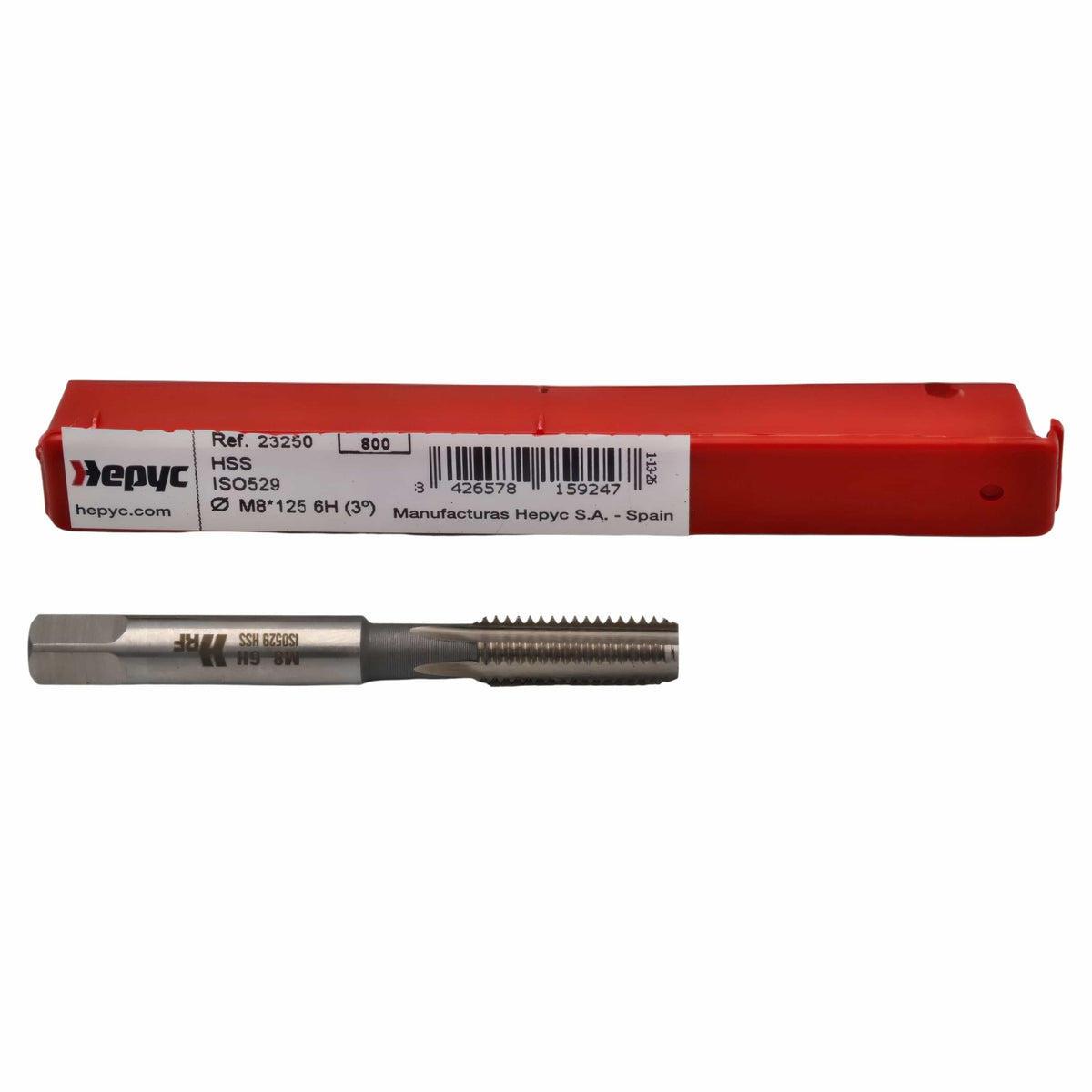 HEPYC TAPS Hepyc 23250 – M8 x 1.25mm HSS ISO529 Straight Flute Hand Tap 6H Bottoming