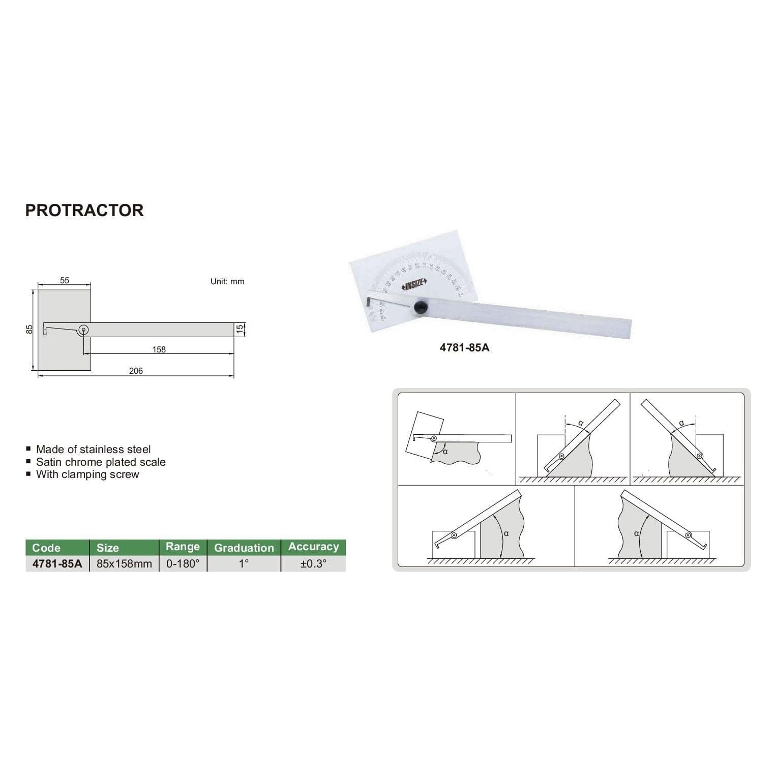 Insize 180° Protractor Range Series 4781-85 - Twin Eagle Imports