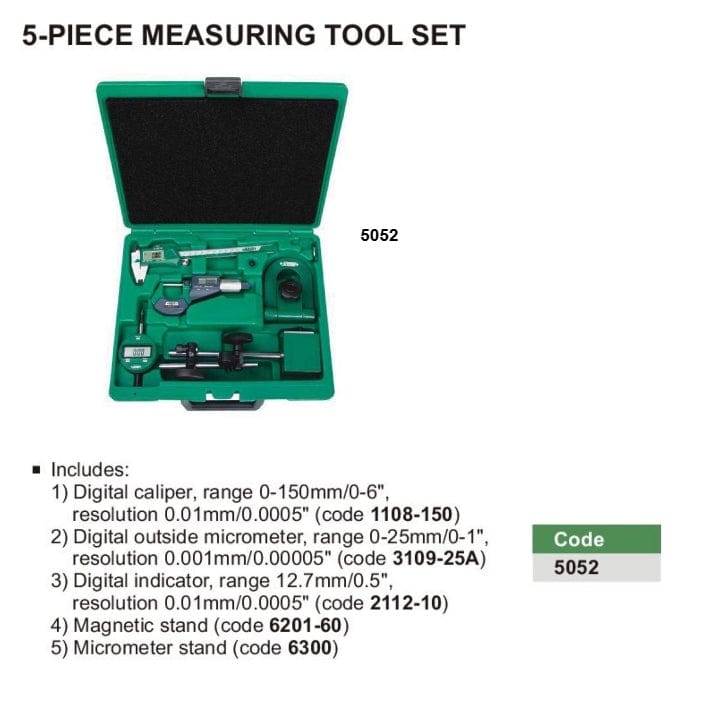Insize 5pc Measuring Tool Set Series 5052 - Twin Eagle Imports