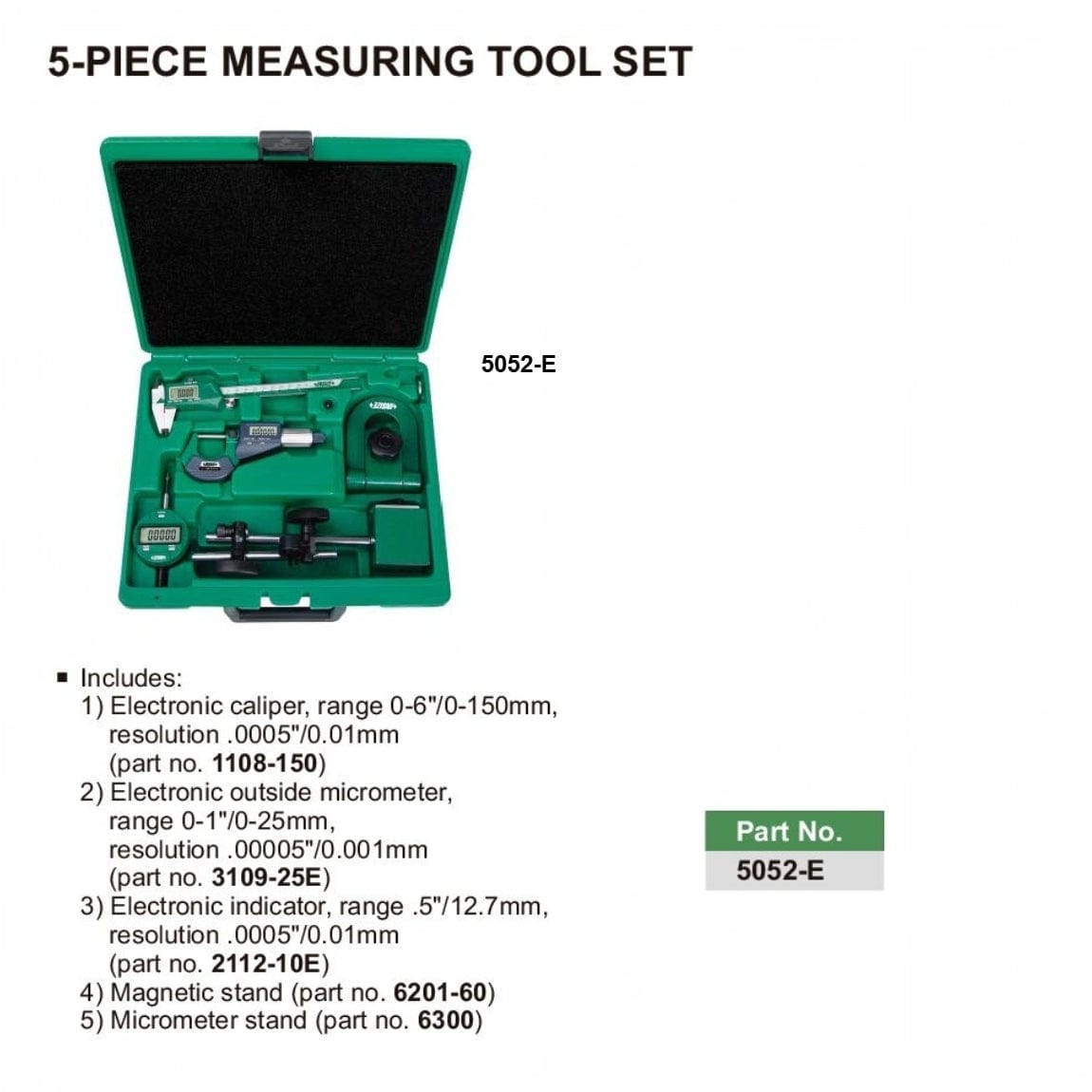 Insize 5pc Measuring Tool Set Series 5052-E - Twin Eagle Imports