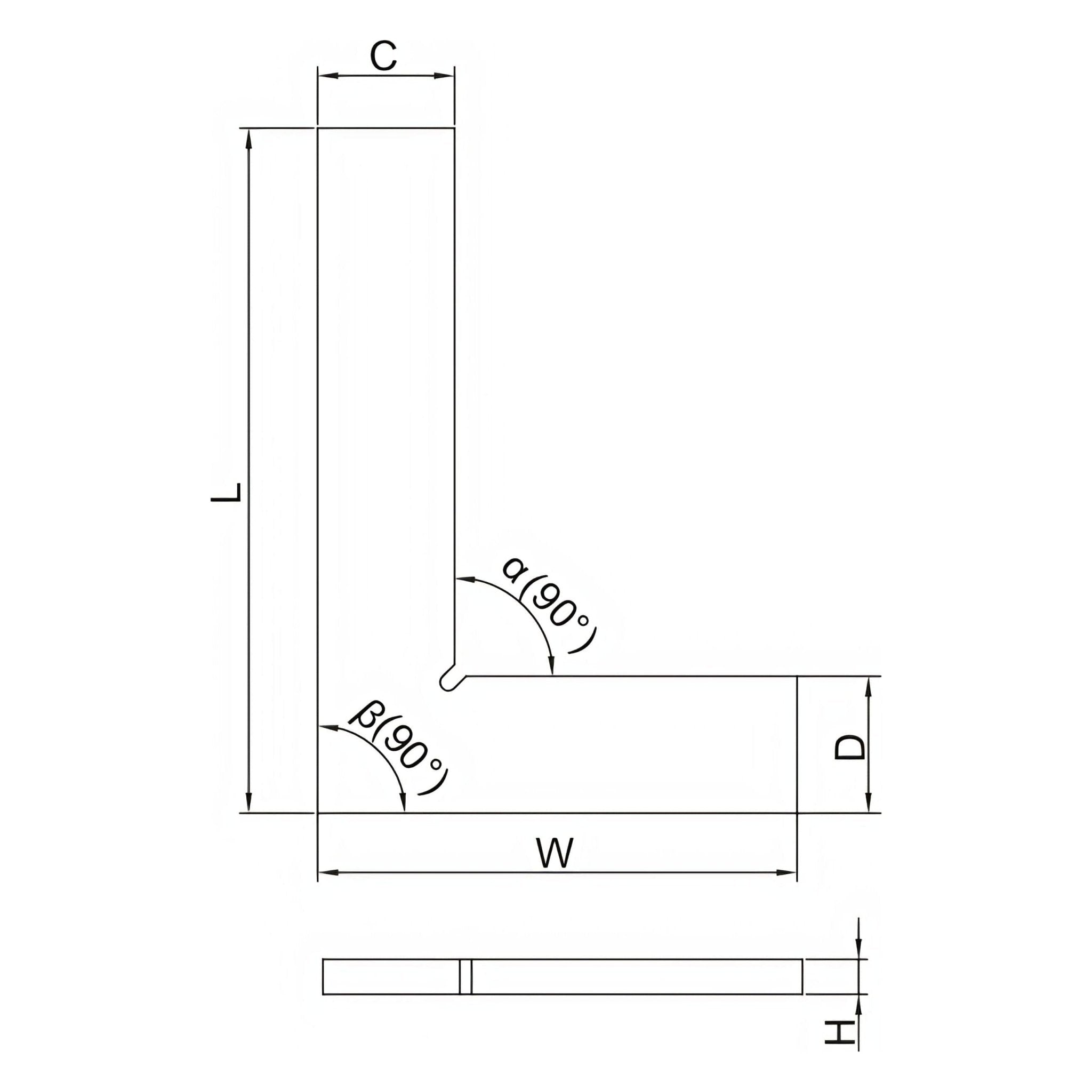 Insize 90° Flat Edge Square 200x130mm Range Series 4791-200 - Twin Eagle Imports