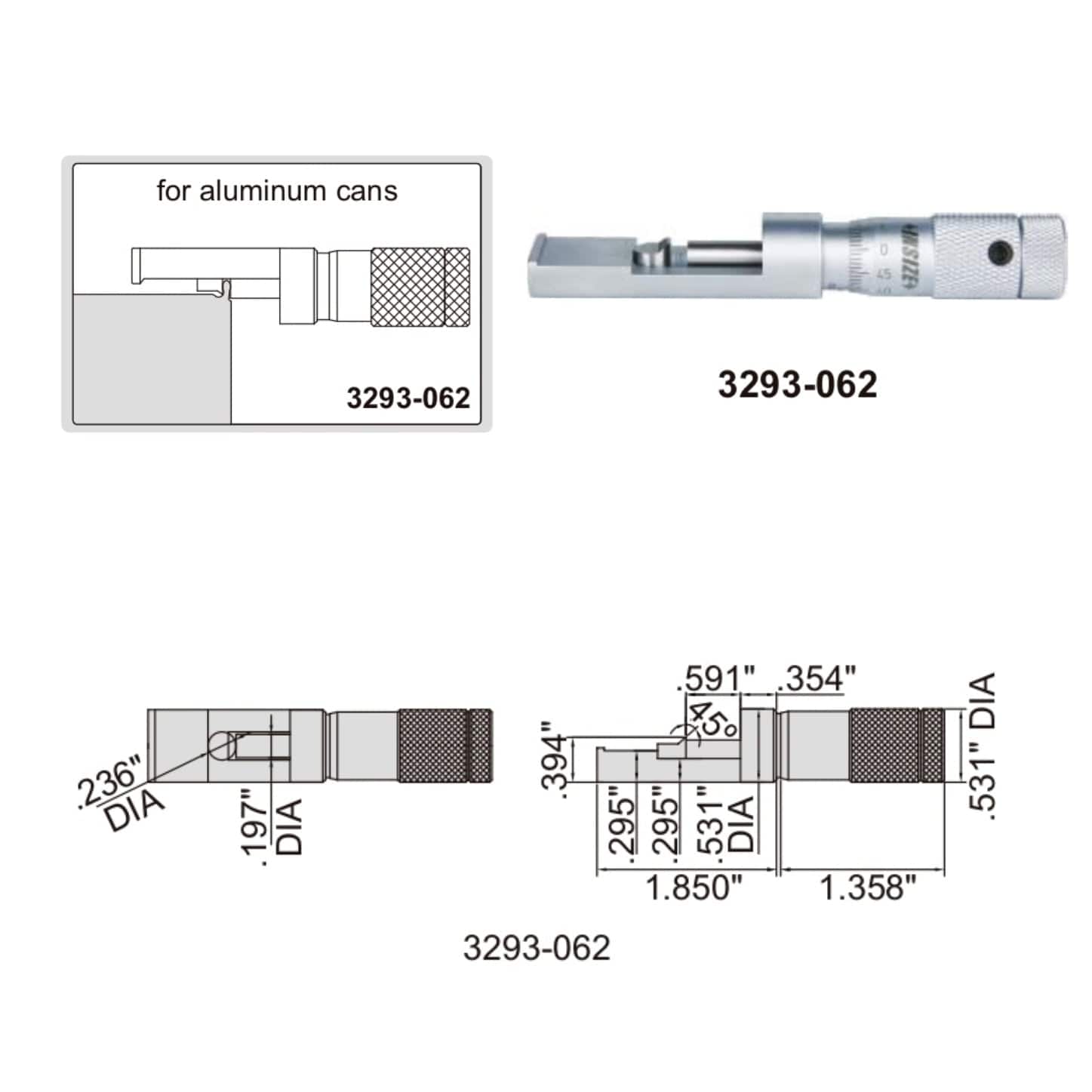 Insize Aluminium Can Seam Micrometer 0-0.6" Range Series 3293-062 - Twin Eagle Imports