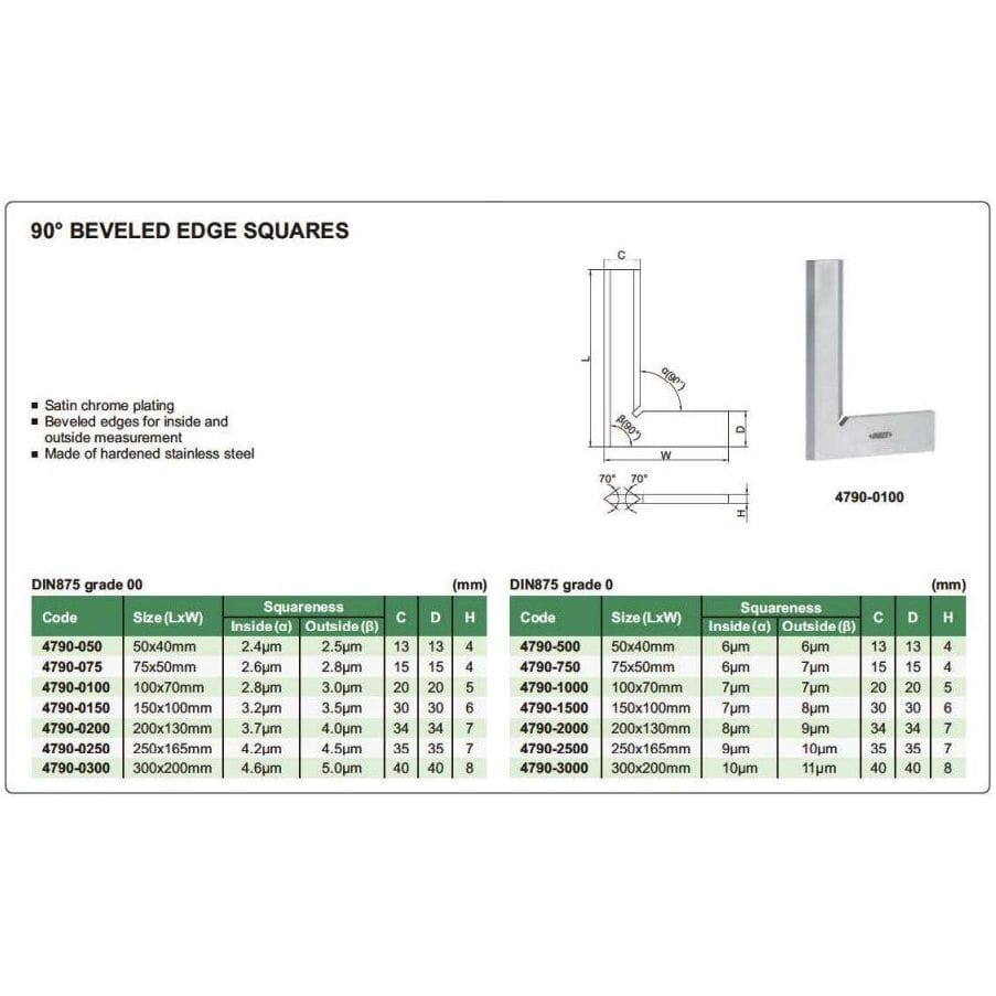 Insize Beveled Edge Square 100×70 mm Grade 0 Series 4790-1000 - Twin Eagle Imports