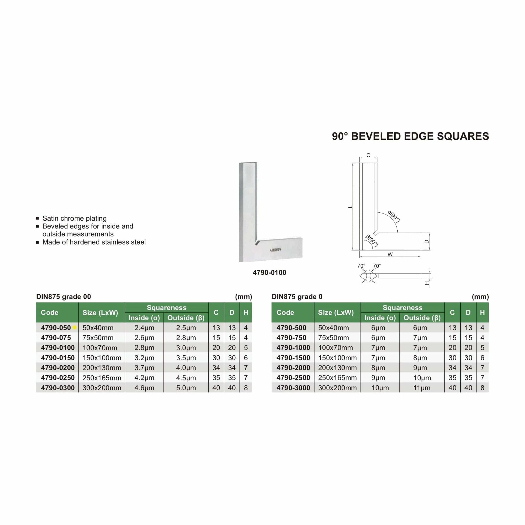 Insize Beveled Edge Square 200×130 mm Grade 0 Series 4790-2000 - Twin Eagle Imports