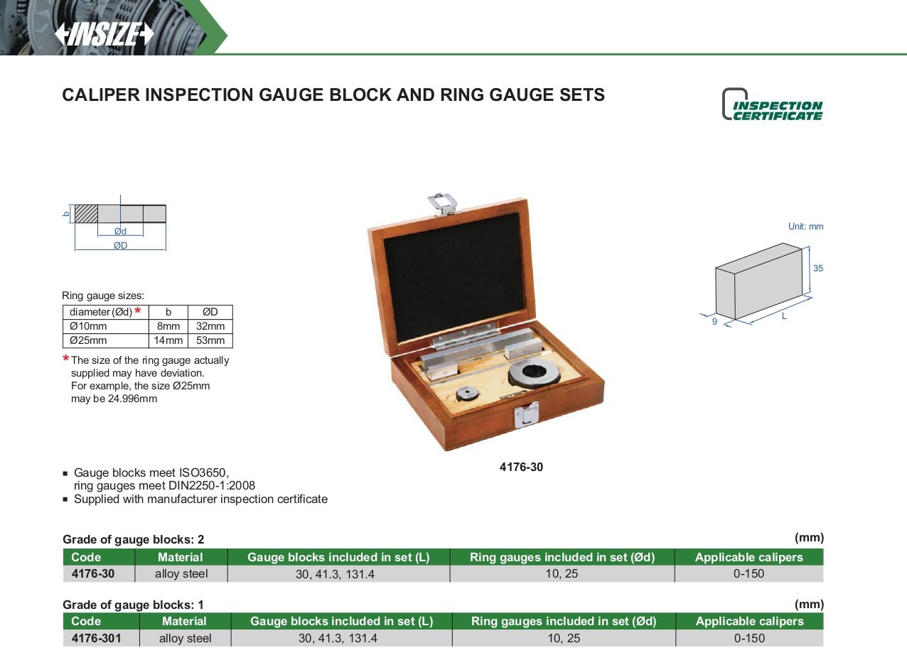 Insize Caliper Inspection Gauge Block & Ring Gauge Set Grade 2 Series 4176-30 - Twin Eagle Imports