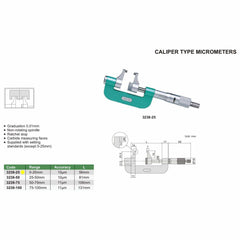 Insize Caliper Type Micrometer 0-25mm Range Series 3238-25 - Twin Eagle Imports