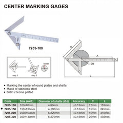 Insize Center Marking Gauge 150x130mm Range Series 7205-150 - Twin Eagle Imports