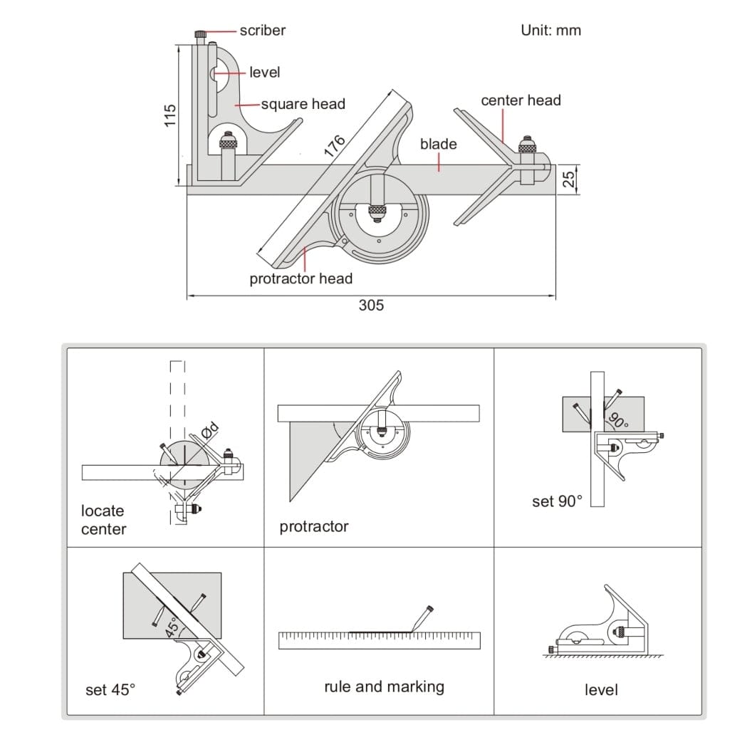 Insize Combination Square Set Layout Solution 2278-3 - Twin Eagle Imports